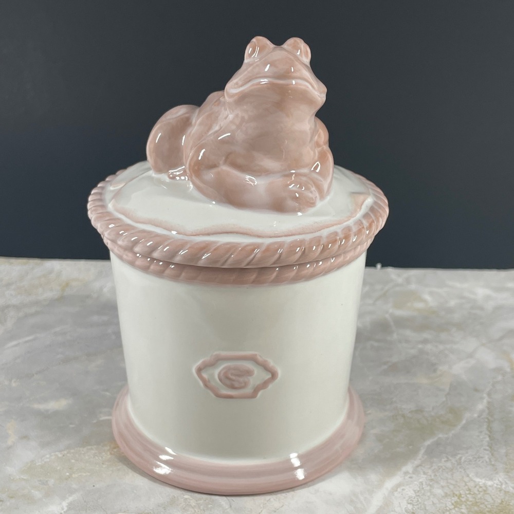 DEMDACO Perennial Friends Frog Ceramic Canister Jar Pink White Girls Nursery MCM - Picture 13 of 14